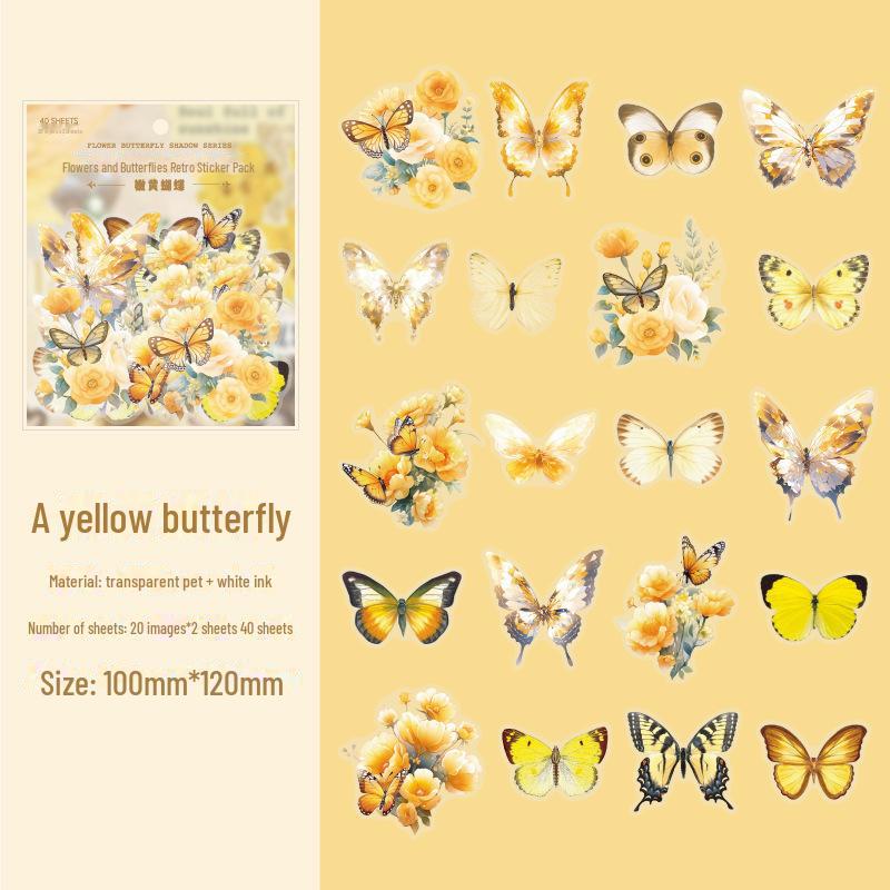 Набор ретро-наклеек серии Fantasy Butterfly Shadow с полупрозрачным ПЭТ-дизайном