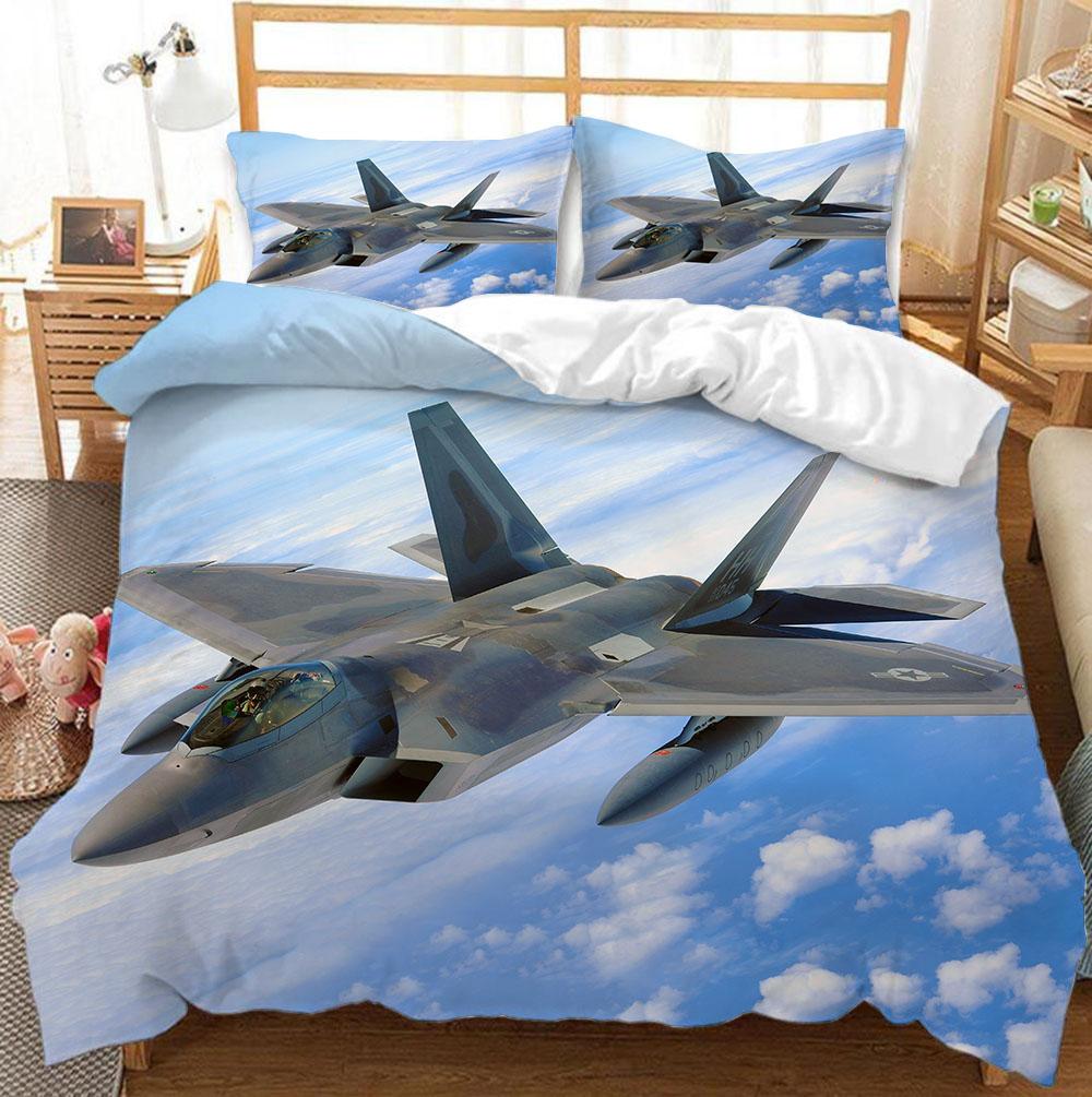 Airplane Duvet Cover SetFighter American Air Force Classic PlaneDecorative Bedding Set Queen Comforter Cover For Men Boys Teen