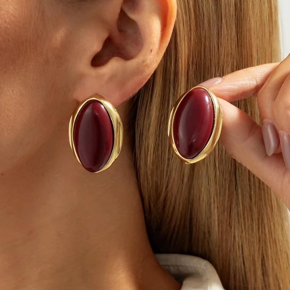 High-end Jewelry Resin Oval Earrings Elegant Style Light Luxury Retro Earrings Party