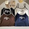 Women With Padded Bra Crop Tops O-neck Solid Crop Tops 2025 Summer Letter Printing Tops Spaghetti Camisole
