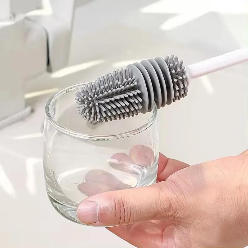 Силиконовая щетка для чистки бутылок с молоком, щетка с длинной ручкой для чистки бутылок с водой, щетка для мытья стеклянных чашек, кухонные чистящие инструменты