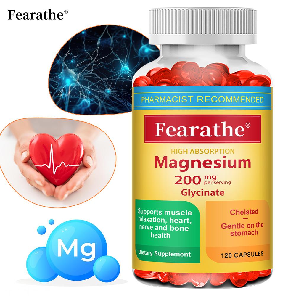 Fearathe Magnesium Glycinate 200mg Capsules - Supports Muscle Relaxation, Heart & Nerve Health
