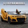 Diecast 1:24 Chevrolet Camaro Alloy Sports Car Model Sound and Light Pull Back Metal Vehicle Model Toys for Children Boy Gifts