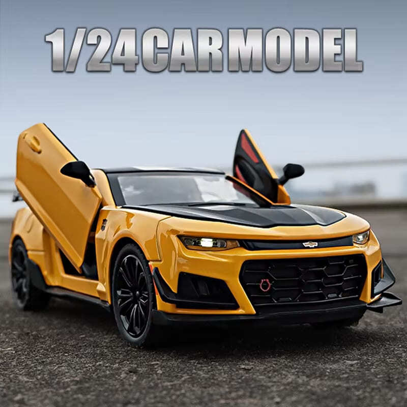 Diecast 1:24 Chevrolet Camaro Alloy Sports Car Model Sound and Light Pull Back Metal Vehicle Model Toys for Children Boy Gifts