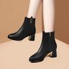 Soft Leather Short Boots Women's 2024 New Trendy Thick Heel Side Zipper Martin Boots High Heel Short Boots Small Leather Boots Slim Boots