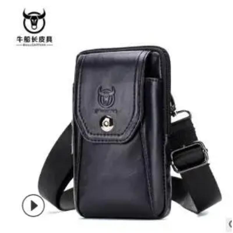 BULLCAPTAIN Genuine Leather Waist Pack Fanny Pack Belt Bag Phone Pouch Bags Travel Waist Pack Male Small Waist Bag Leather Pouch