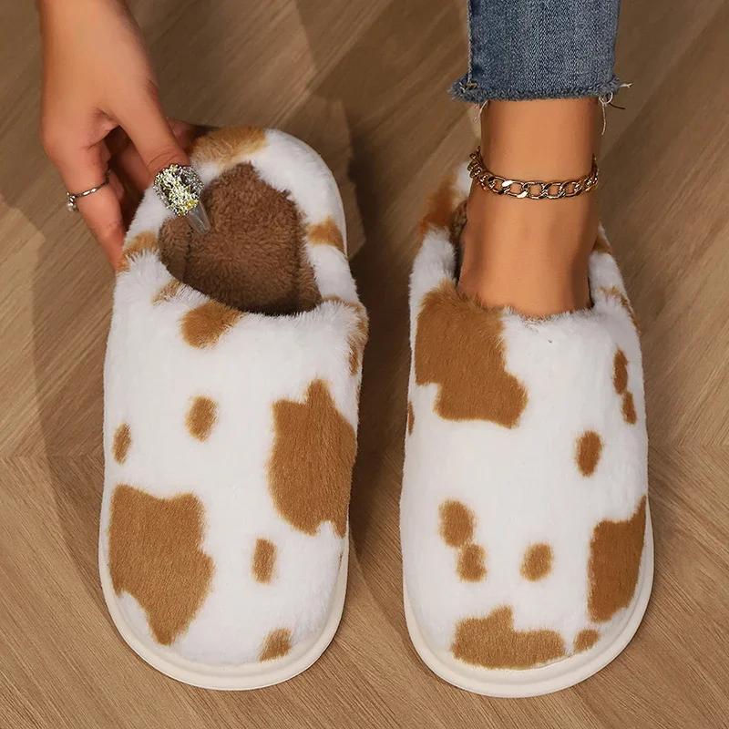 Fashion Women's Plush Slippers Winter Indoor Casual Keep Warm House Slides Fashion Soft Sole Woman Closed Toe Thick Bottom Cotton Shoes