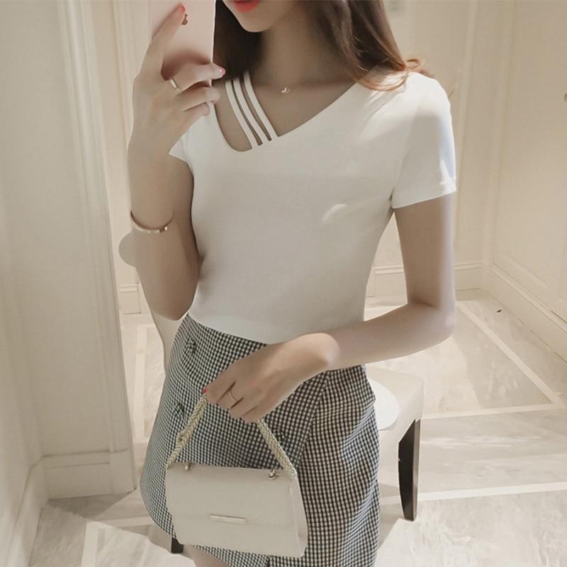Сексуальные однотонные топы на бретелях с v-образным вырезом и короткими рукавами, женская базовая футболка, повседневный модный укороченный топ, женская футболка, укороченный топ из летней ткани