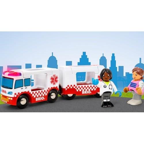 BRIO Wooden Rail Educational Toy Ambulance with Lights and Sounds Ages 3 to 36035 Birthday Christmas Present Indoor Play Boys Girls