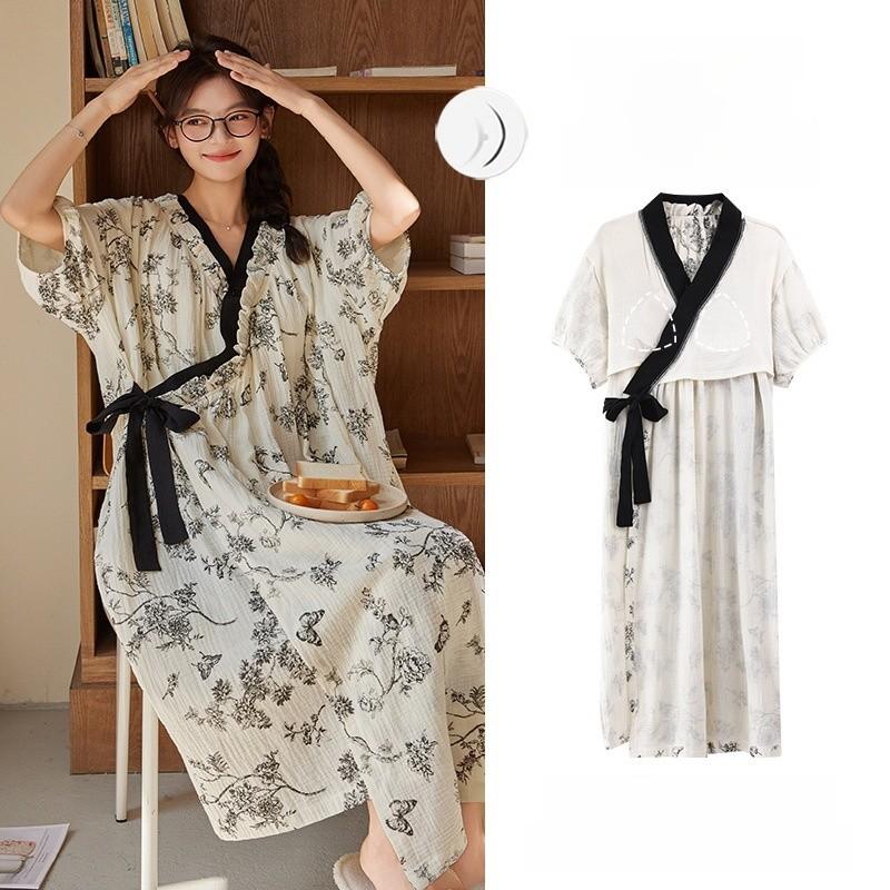 Cloud Cotton Short Sleeve Sleep Dress With Chest Padding For Comfortable Home Wear