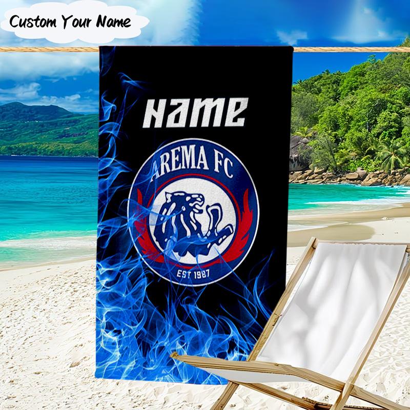 1PC Custom Name Beach Towel AREMA Football Crest Design Beach Towel, Suitable for Camping, Travel, Beach Accessories, Super Absorbent, Family Gift
