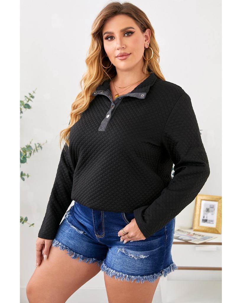 Azura Exchange Quilted Button Up Henley Sweatshirt