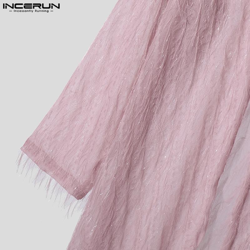 INCERUN Мужские прозрачные длинные кардиганы с кисточками и кимоно с открытым передом и капюшоном