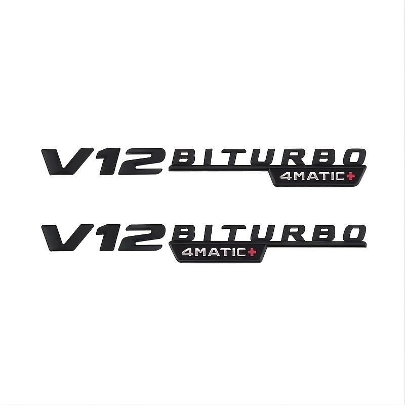 2Pcs 3D Car Chrome Letters Label V12 BITURBO 4MATIC+ For AMG C43 C63 C63S E43 E53 E63S S65L Front Fender Side Stickers
