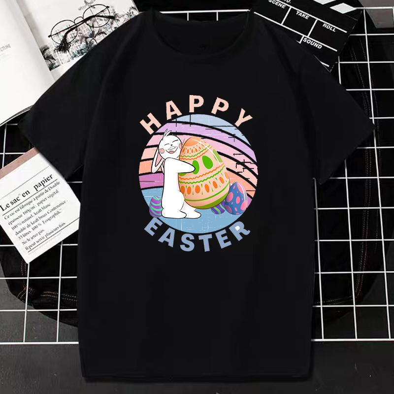 Пасхальная футболка Kawaii Bunny с принтом и короткими рукавами, модная повседневная женская футболка, футболки с пасхальными яйцами, футболка большого размера, Ropa Mujer