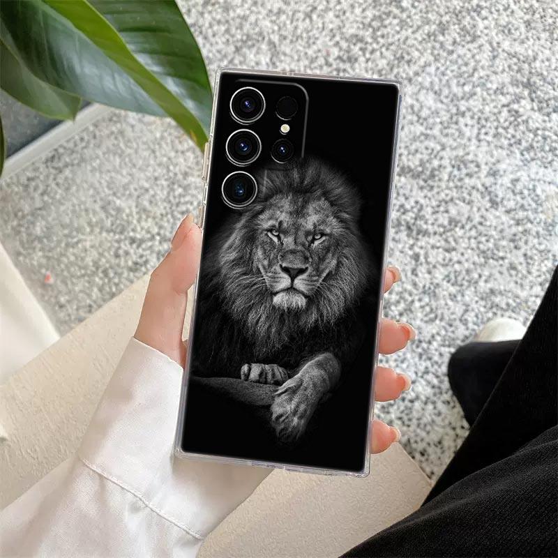 Чехол для телефона S25Ultra с изображением Тигра Волка Льва Животного для Samsung Galaxy S25 S24 S23 S21 Ultra S20 FE S22 Plus A56 A55 Чехол Прозрачная Крышка