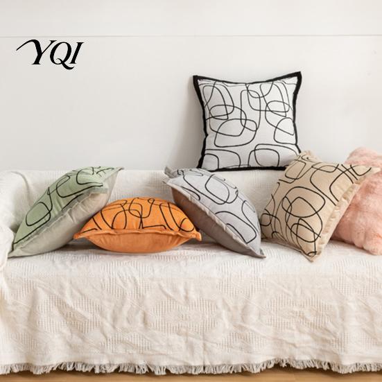Skin Friendly Chenille Cushion Covers Modern Cover, Abstract Line Throw Pillow Geometric Stylish Decorative Case for Sofa Bed Car Home Decor,