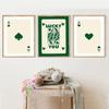 Забавный постер на холсте Lucky You, модный ретро-зеленый постер с тузом, настенное искусство, скандинавский покер, картина для спальни, гостиной, домашний декор