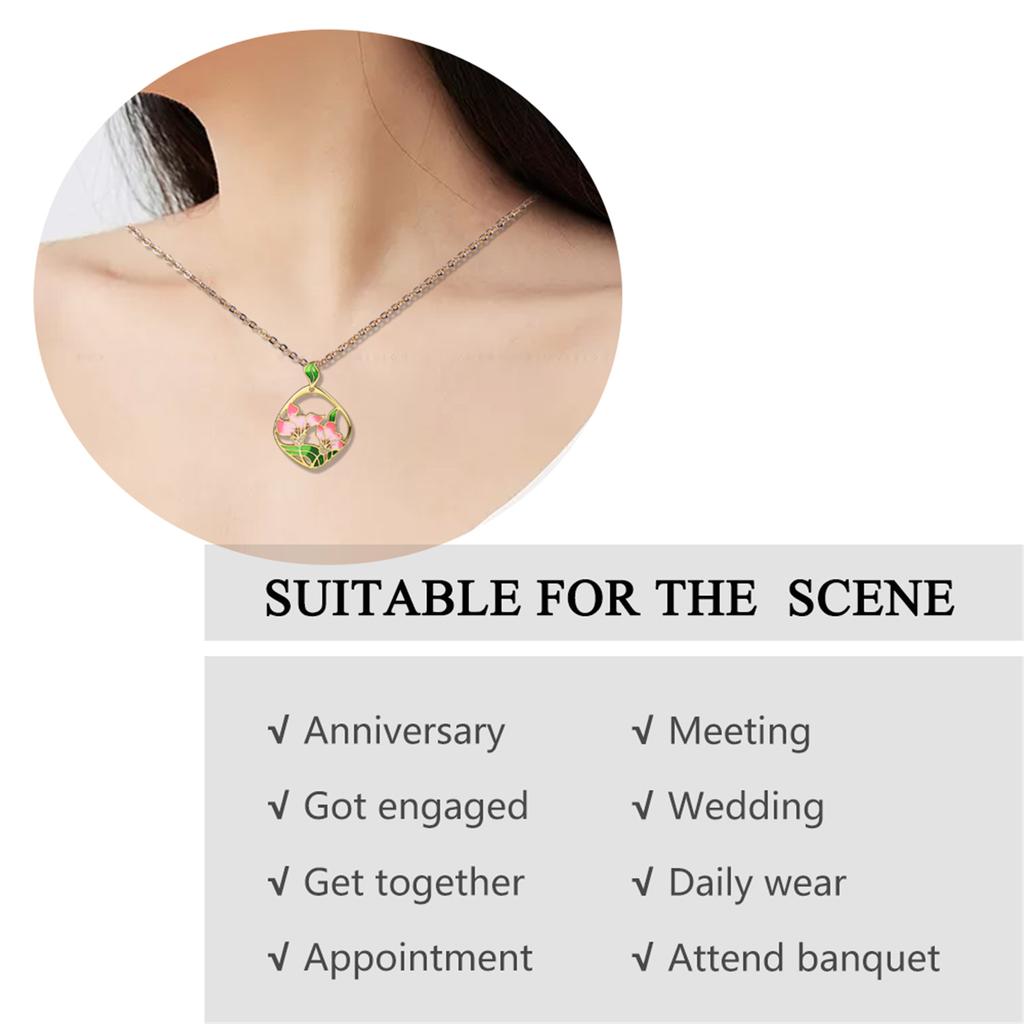 Classic Necklace for Women Pink Flowers Elegant Pendant Necklace Pink Epoxy Enamel Ladies Jewelry Elegant Sweater Chain