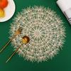 4PCS Round Gold Placemats Elegant Tablemats-Dandelion Flower Shape Placemats Vinyl Place Mats for Kitchen Dining Table Holiday Wedding Decorative