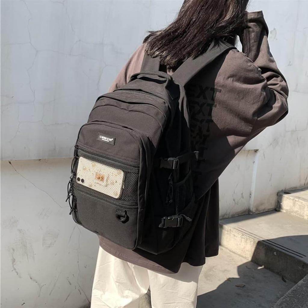 Large School High School Town PC Multiple Mesh Black [HeiDiga] Women's Backpack, Capacity, Rucksack, Lightweight, Waterproof, Korean, Girls, Backpack,
