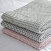 Custom White Waffle Jacquard Yarn Throw Blanket 50% Cotton Polyester Textured Woven Design Home Decor Bed Blankets