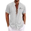 Мужская повседневная свободная рубашка с короткими рукавами и принтом, модный топ с воротником-стойкой