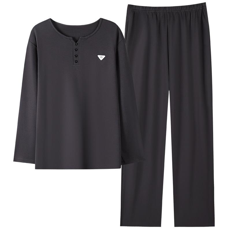 Pajamas Men'S Pure Cotton Long-Sleeved Spring And Autumn Casual Pullover High-End Simple Loungewear Large-Size Set