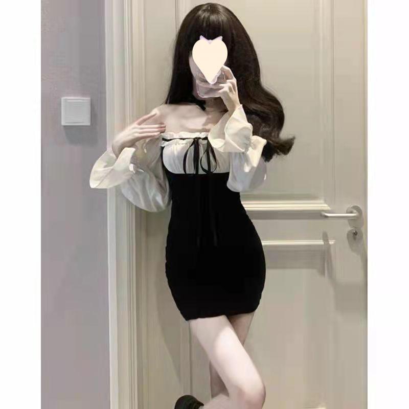 «Шикарное платье-двойка с длинными рукавами во французском стиле — утягивающая талия и короткая юбка на бедрах»