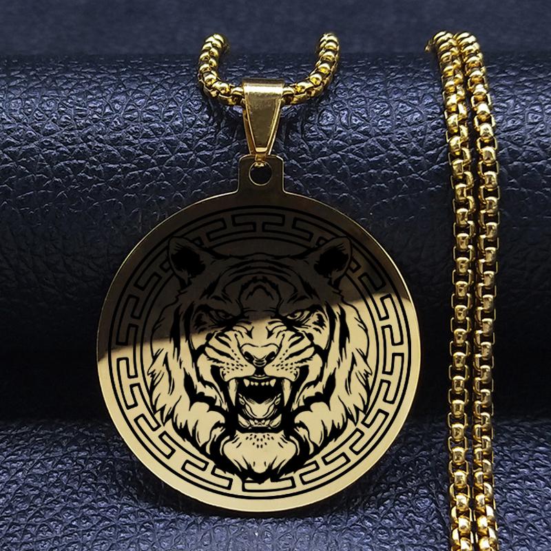 Ожерелья с головой тотема волка, тигра, льва, головы медведя, животное из нержавеющей стали, мужские ожерелья с подвеской для женщин
