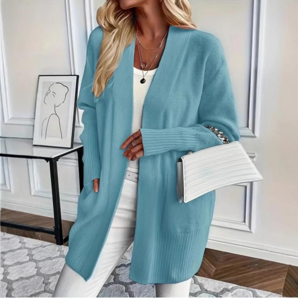 Large Size Women's Knitted Sweater Cardigan Jacket, Casual, Simple, Atmospheric, with Pocket Shawl Sweater