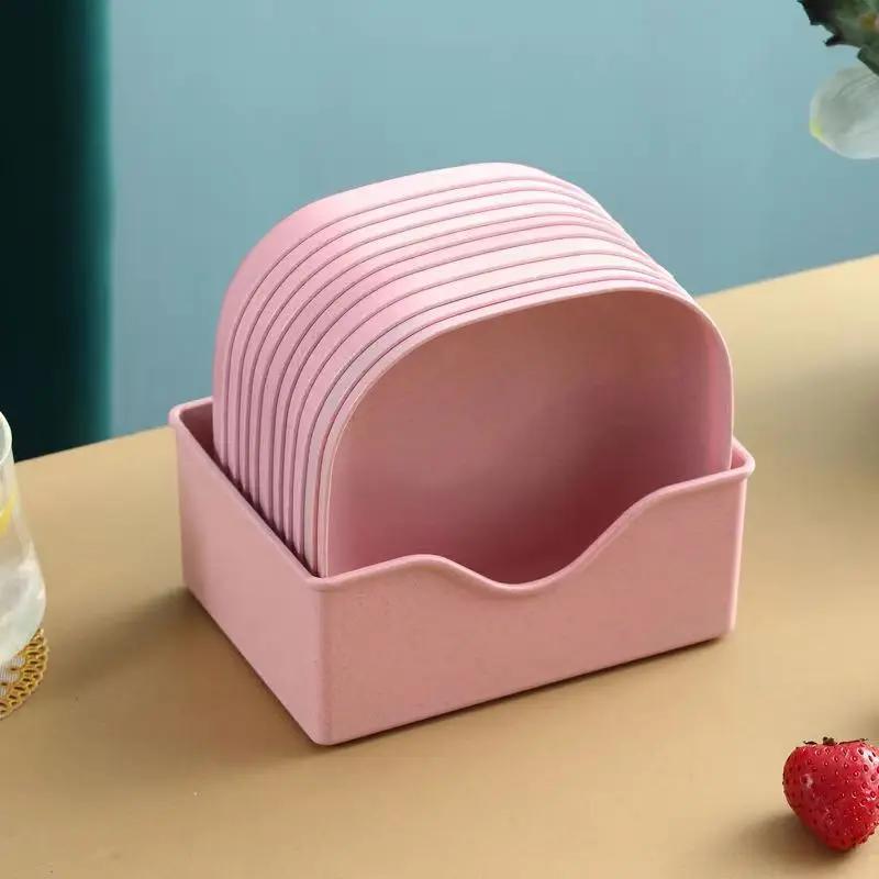 10 шт. многофункциональная тарелка для вертелов из пищевого пластика, круглая, квадратная, набор для обеденного стола, тарелка для мусора, домашняя тарелка для закусок и фруктов