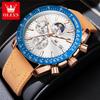 Luxury Quartz Watch for Men Nubuck Leather Strap Waterproof Chronograph Wristwatch New In Moon Phase Man Watch