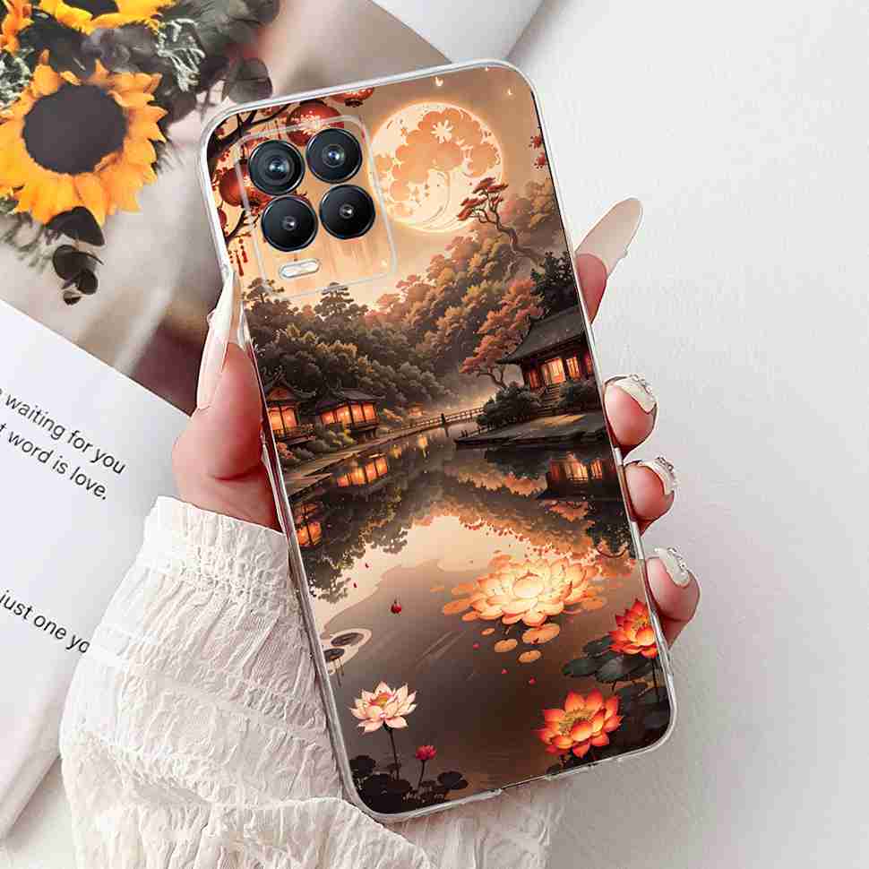 For Realme 8 4G RMX3085 Case Fashion Painted Flowers Soft Silicone TPU Cover For Oppo Realme8 realme 8 6.4" Phone Shell Bumper