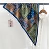 Korean design retro literary blue striped triangle scarf silk scarf summer thin scarf neck accessories small scarf