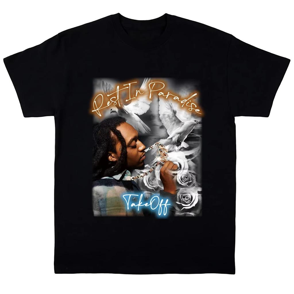 rapper TakeOff 100Cotton shirt unisex Y2k hiphop 2026 Summer Oneck Mens Short sleeve graphics Tshirt Memorial Gift for Fans