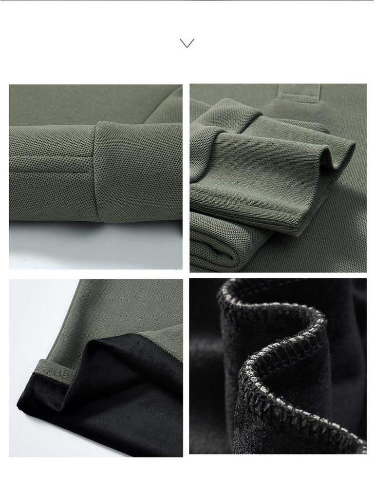 Men's Fleece-Lined Turn-Down Collar Long-Sleeve Polo Shirt - Autumn/Winter Casual Embroidered Warm Top
