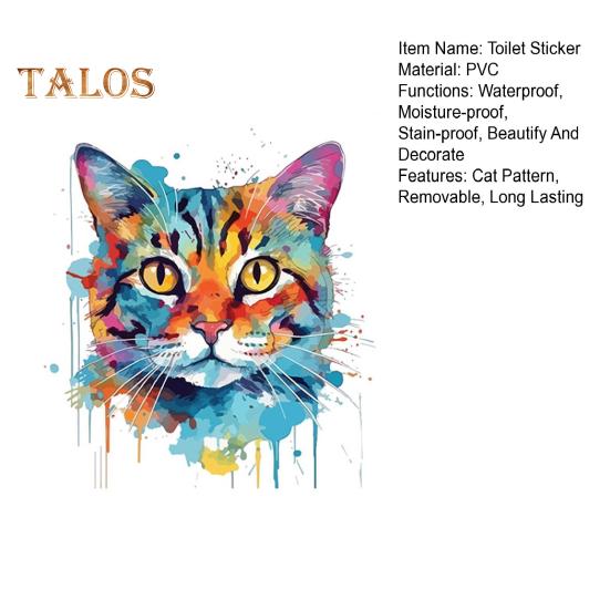 Цветной рисунок наклейка на унитаз с котом, водонепроницаемая, съемная, самоклеящаяся, ПВХ, настенное искусство для гостиной, ванной комнаты, акварель, котенок, декоративная наклейка на крышку унитаза
