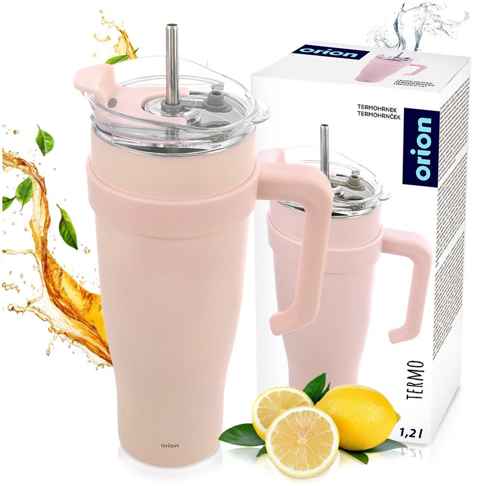 Thermo mug, steel, pink, with handle, TERMO, 1.2 l