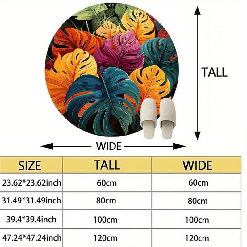 Vibrant Tropical Leaves Round Area Rug Boho Jungle Pattern Living Room Decoration Floor Carpet Mat
