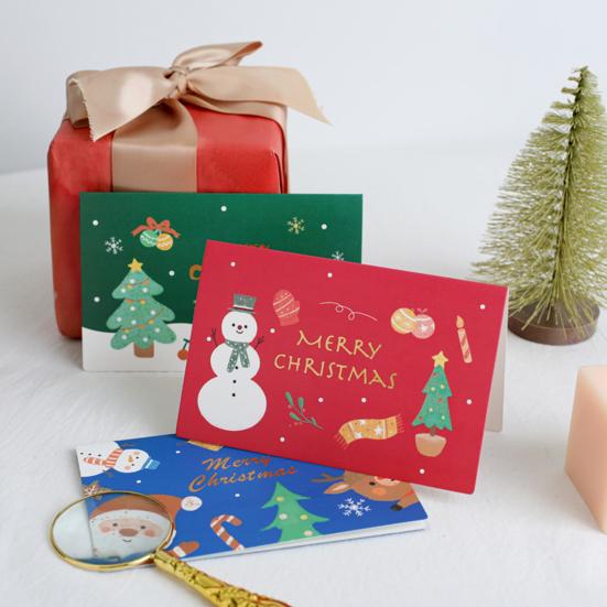 1 Set Greeting Card Cute Cartoon Designs Merry Christmas Card Smooth Writing Greeting Card for Festive Holiday