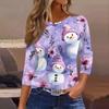 3/4 Length Sleeve Womens Tops Floral Print Vintage Fashion Casual Loose With Round Neck Plus Size Shirts