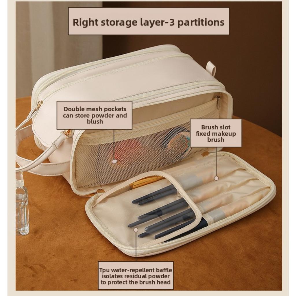 Женская многофункциональная косметичка - Большая вместительная портативная дорожная коробка для хранения косметики, В комплекте отделения для кистей и туалетных принадлежностей