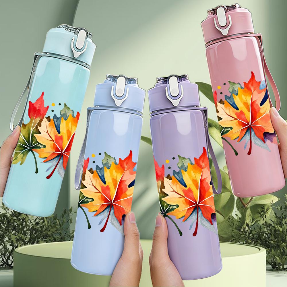 1PC Autumn Maple Leaf Graphic,750ml Color Plastic Sports Water Bottle,Leakproof Flip Straw Lid,Suitable for Sports Office Home Use