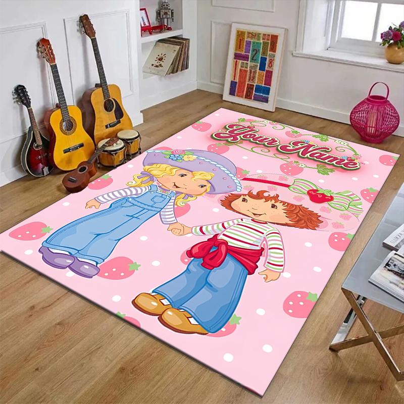 Princess Strawberry Design Area Rug Personalized Name- Non-Slip, Soft & Cozy Floor Mat for Living Room, Office - Indoor/Outdoor Carpet
