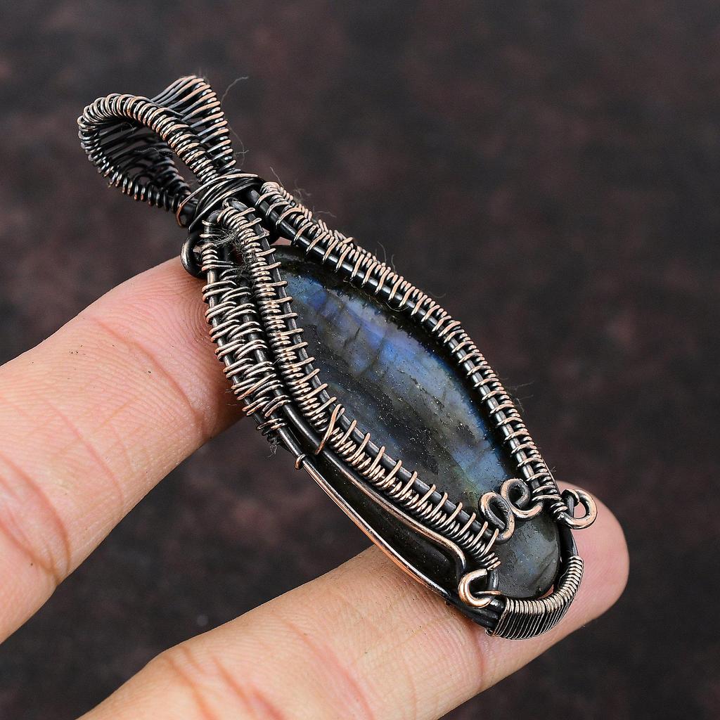 Подвеска из лабрадорита, обернутая медной проволокой, подвеска из драгоценного камня ручной работы, ювелирное изделие из медной проволоки, совершенно новая подвеска из лабрадорита, ювелирное изделие для подарка