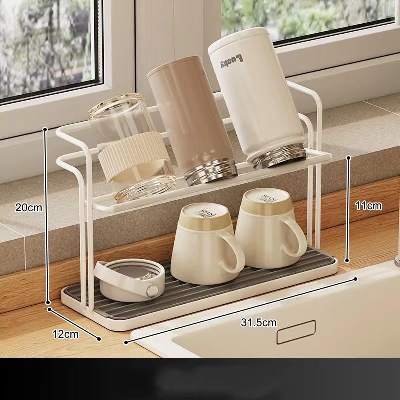 Double-layer Bottle Cup Holder Water Cup Hanging Drying Rack Upside Down Teacup Storage Rack With Tray Kitchen Organizer