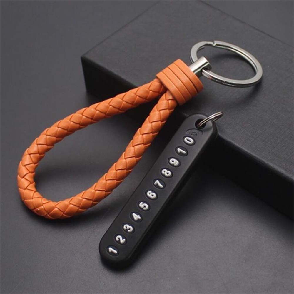 Hand Woven Leather Strap Phone Number Keychain Car Key Clip Car Key Holder Lanyard Keyring