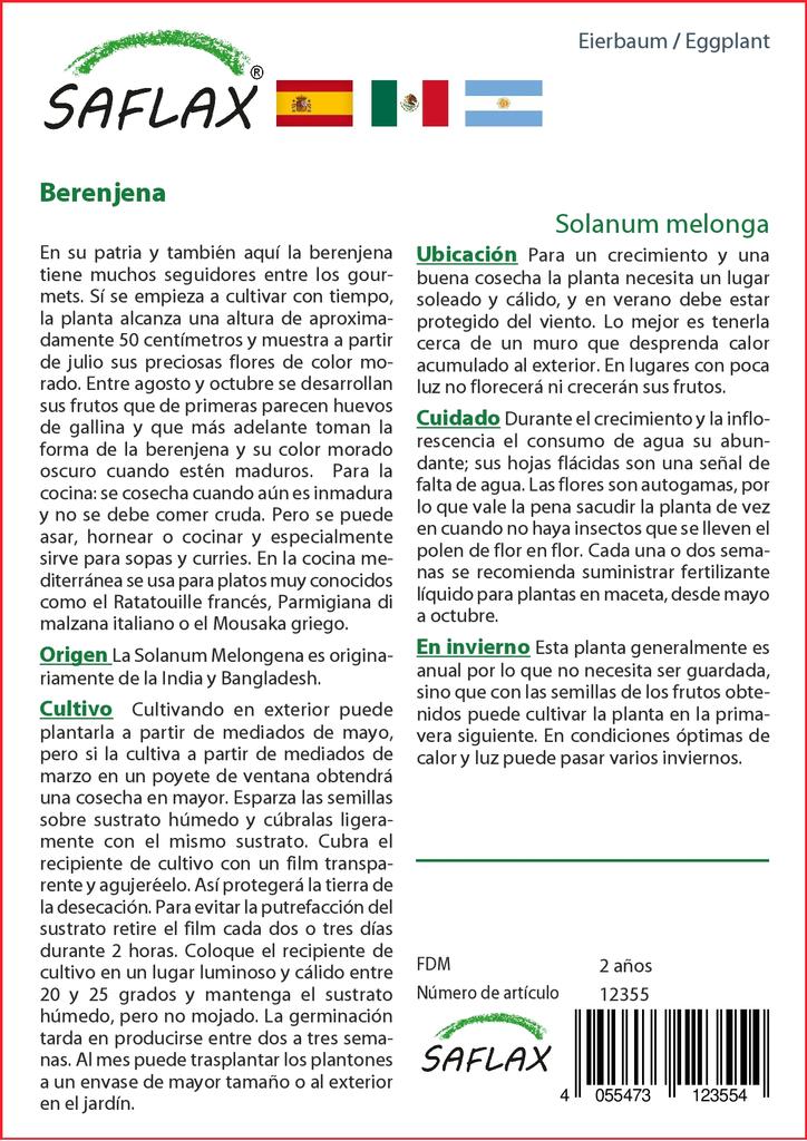 SAFLAX Баклажаны - 20 семян - С горшечным субстратом для лучшего выращивания - Solanum melonga