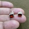 Baguette Garnet Stud Earring | Simple Silver Stud | Round Stud Earring